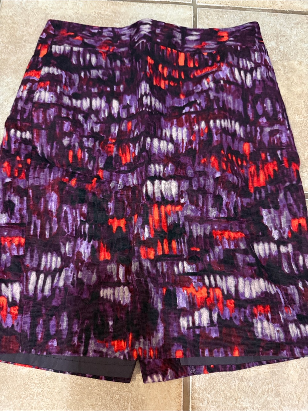 Ann Taylor Purple Patterned Pencil Skirt with Red and Black Accents